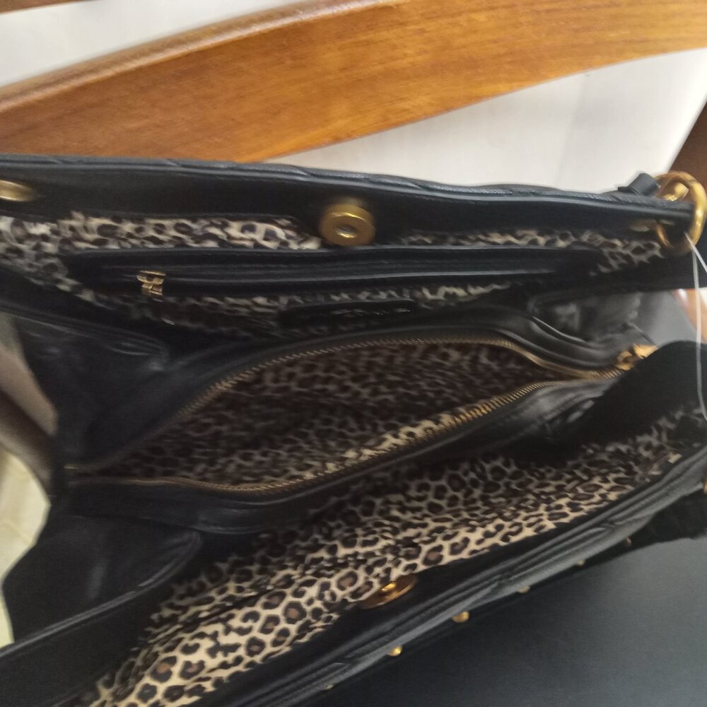 Betsey Johnson Black Heart Quilted Leopard Inside Tote Bag - Picture 2 of 6